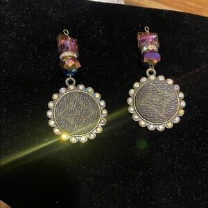 Elegant Gold and Purple Dangle pendants (2) up-cycled from a purse 3” each